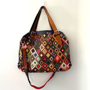 Amerileather Bailey Rainbow Patchwork Leather Tote Bag Geometric Shapes